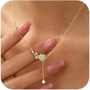 925 Sterling Silver Flower Butterfly Necklace Gold Plated Light Green CZ NWT